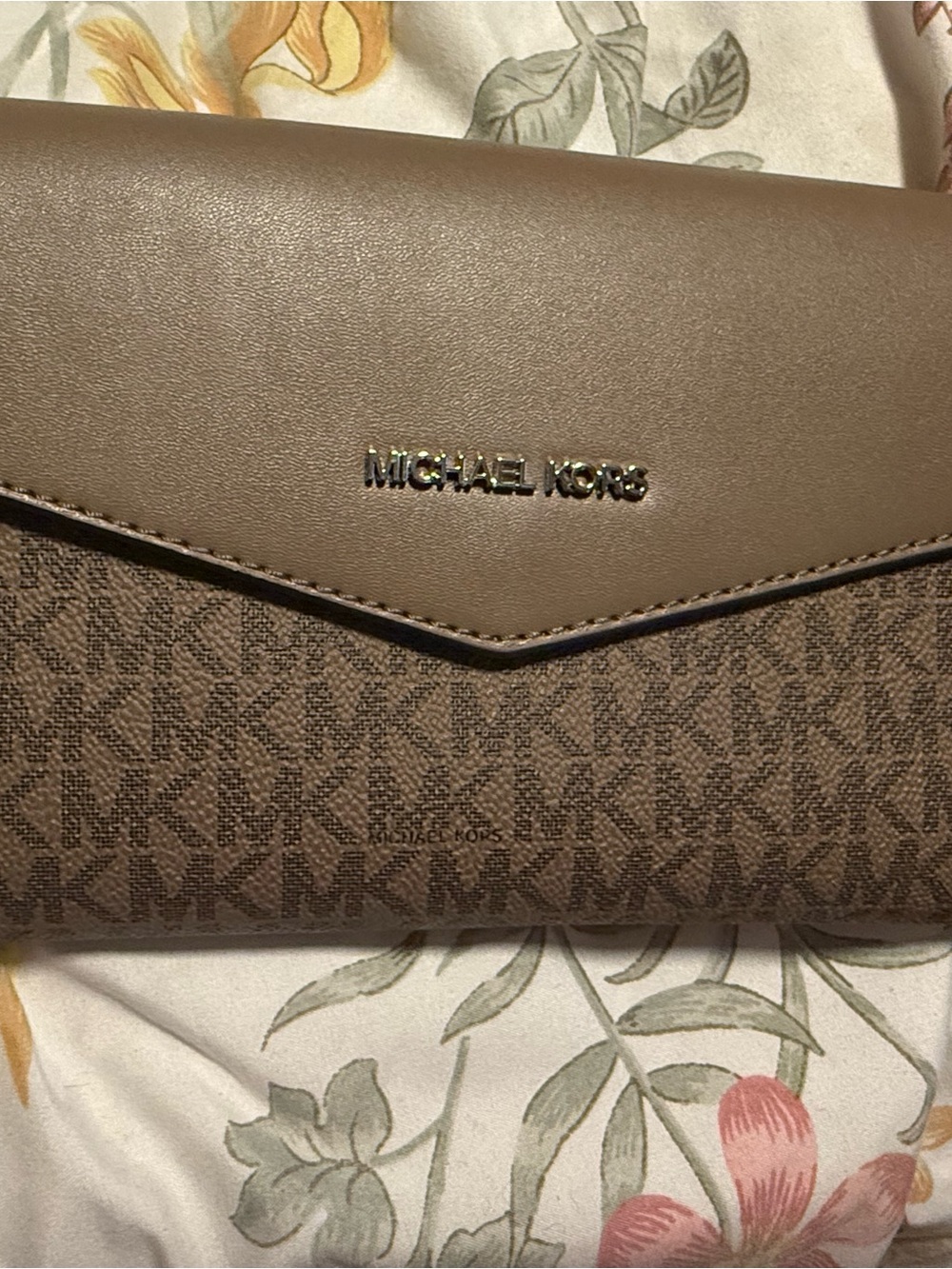 Michael Kors Taupe Brown Signature Envelope Wallet with Logo Plate